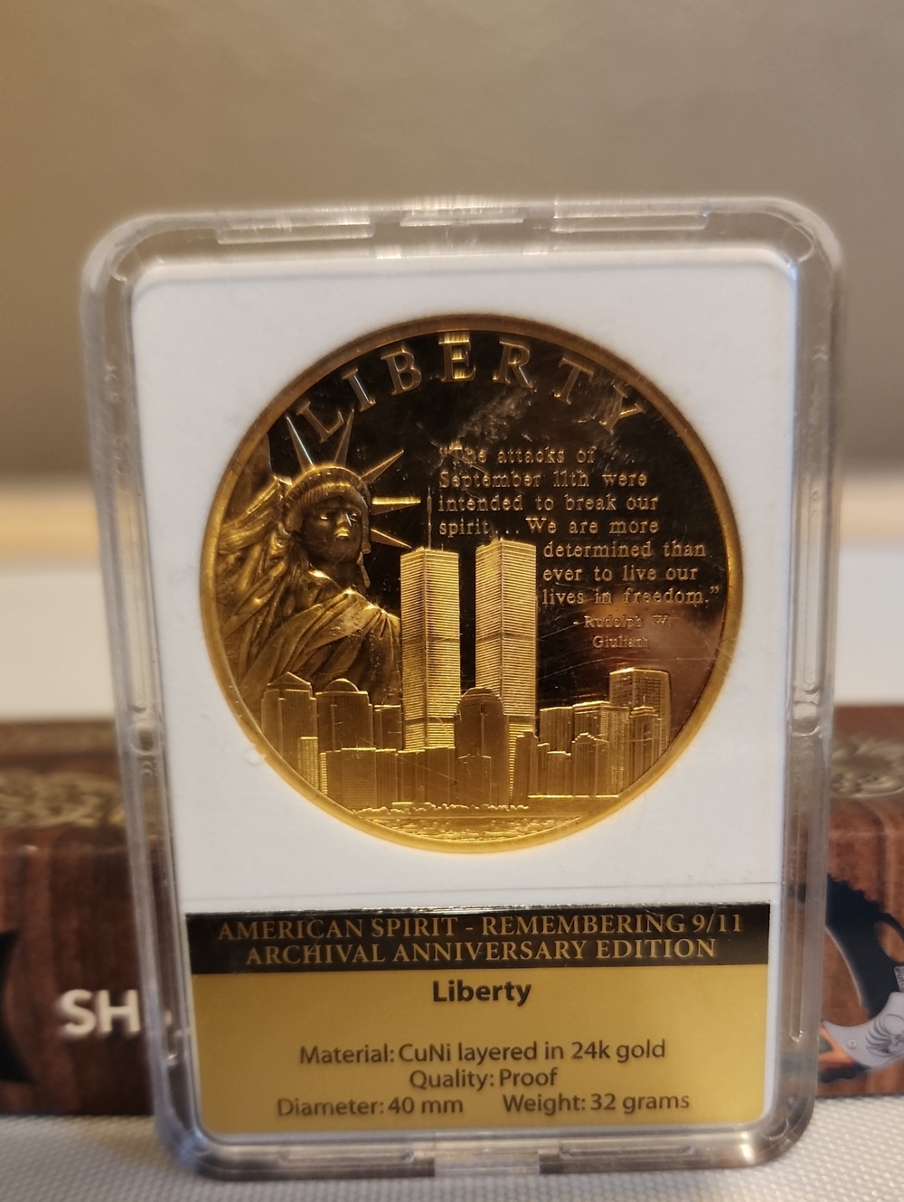 liberty Gold-Toned Commemorative Coin with White Display Card